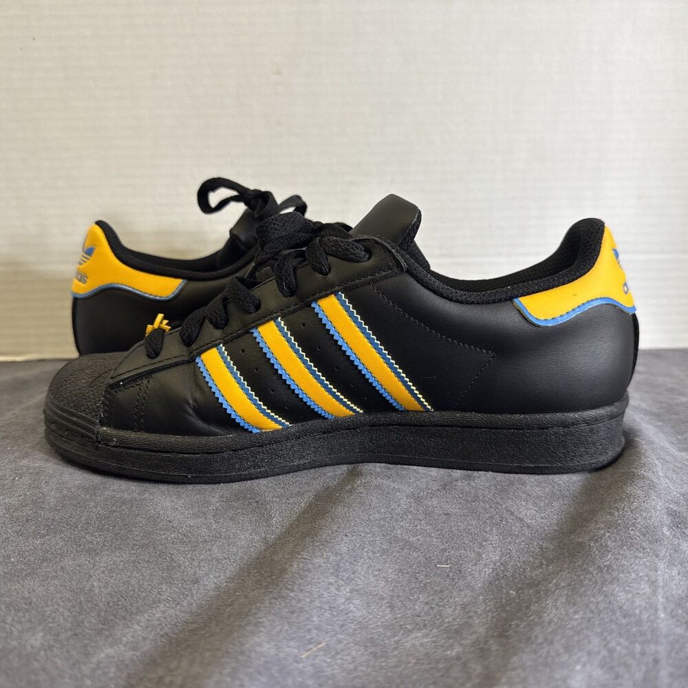 Adidas Superstar Mens Size 7 Black Gold Blue Athletic Lifestyle Shoes Sneakers - Picture 3 of 13
